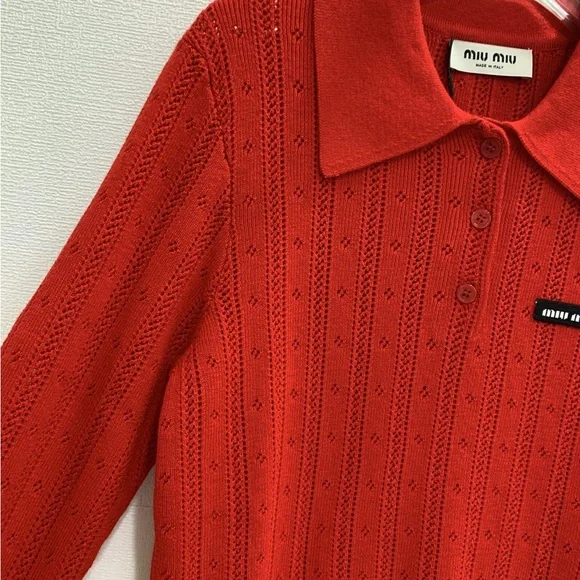 Miu Miu Vibrant Red Collared Sweater - Picture 3 of 5
